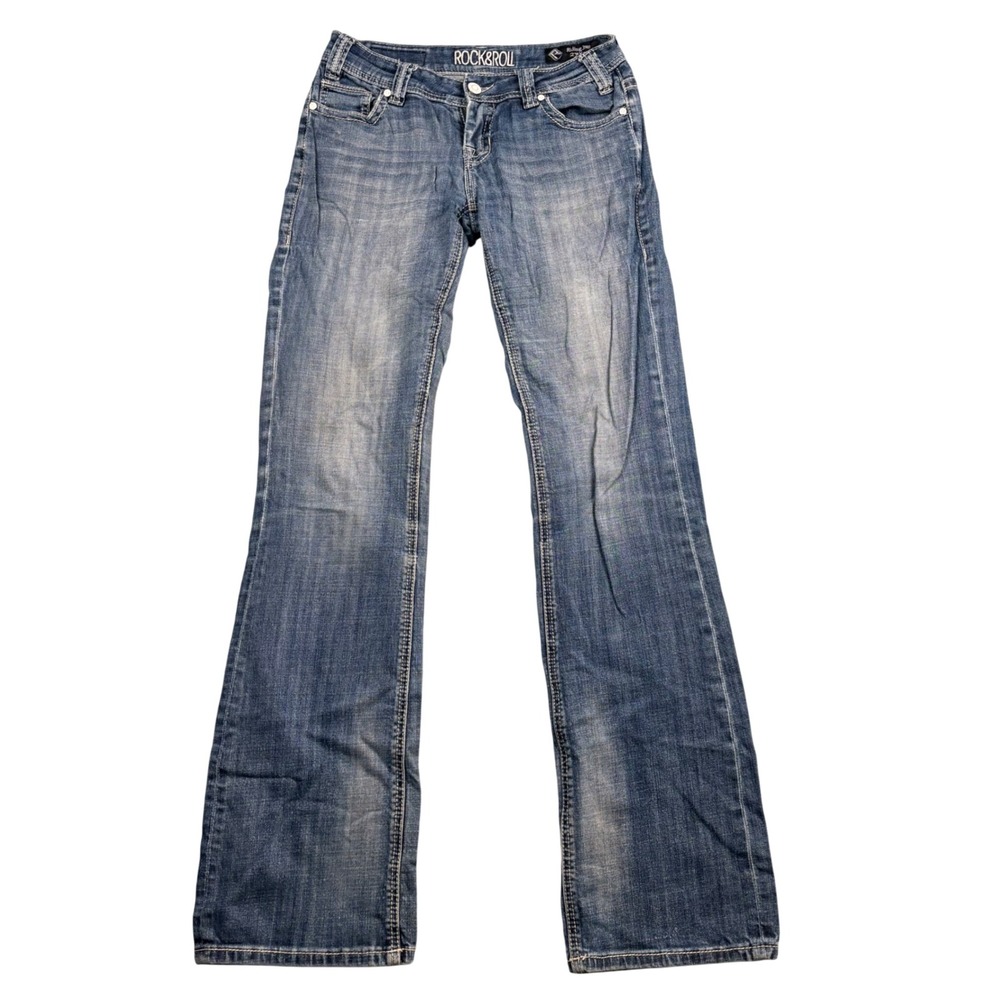 Rock & Roll Cowgirl Riding Jean W7-9621 Medium Wash Bootcut Denim 27x36